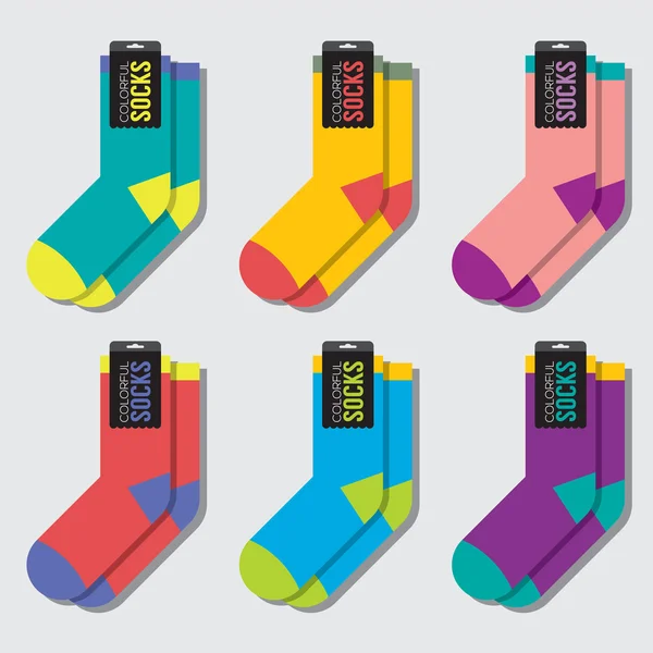 Επίπεδη σχεδίαση πολύχρωμο κάλτσες σετ Vector εικονογράφηση — Διανυσματικό Αρχείο