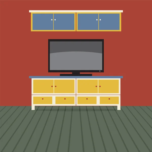 TV Shelf With Wall Cabinet Vector Illustration — Stock Vector