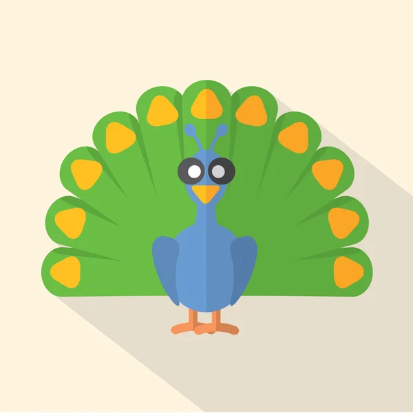 Diseño plano Peacock Icono Vector Ilustración — Vector de stock