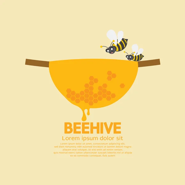 Κυψέλη με μέλισσες Vector εικονογράφηση — Διανυσματικό Αρχείο