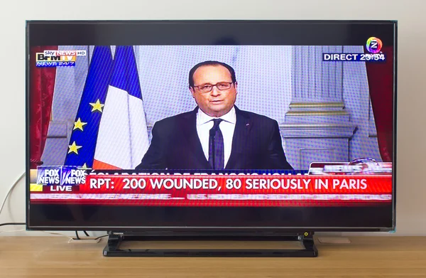 BANGKOK, THAÏLANDE - 14 NOV 2015 : François Hollande au Fox News Speech Live About the Terrorist Attacks in Paris. Plus de 120 personnes ont été tuées par explosions et fusillées . — Photo