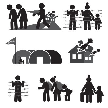 Mülteci Icon Set vektör çizim.
