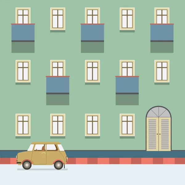 Vintage Building with a car parking at the Street Vector Illustration . — стоковый вектор