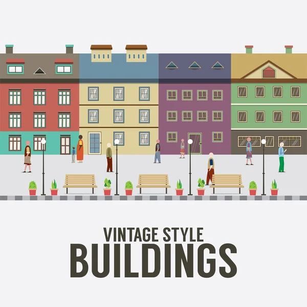 Vintage stil byggnader i staden vektor Illustration. — Stock vektor