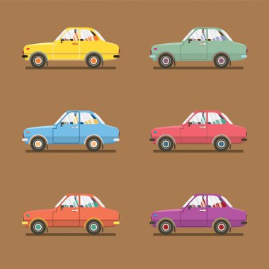 Renkli Sedan otomobil vektör çizim yan görünüm