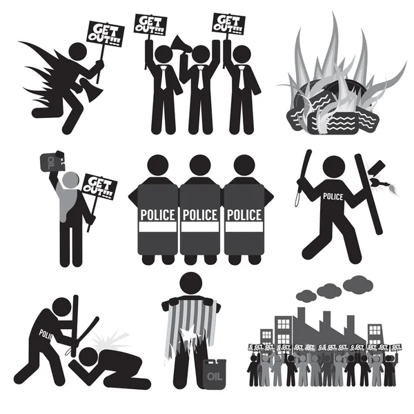 Ilustração do vetor do conjunto do ícone do protesto do símbolo preto — Vetor de Stock