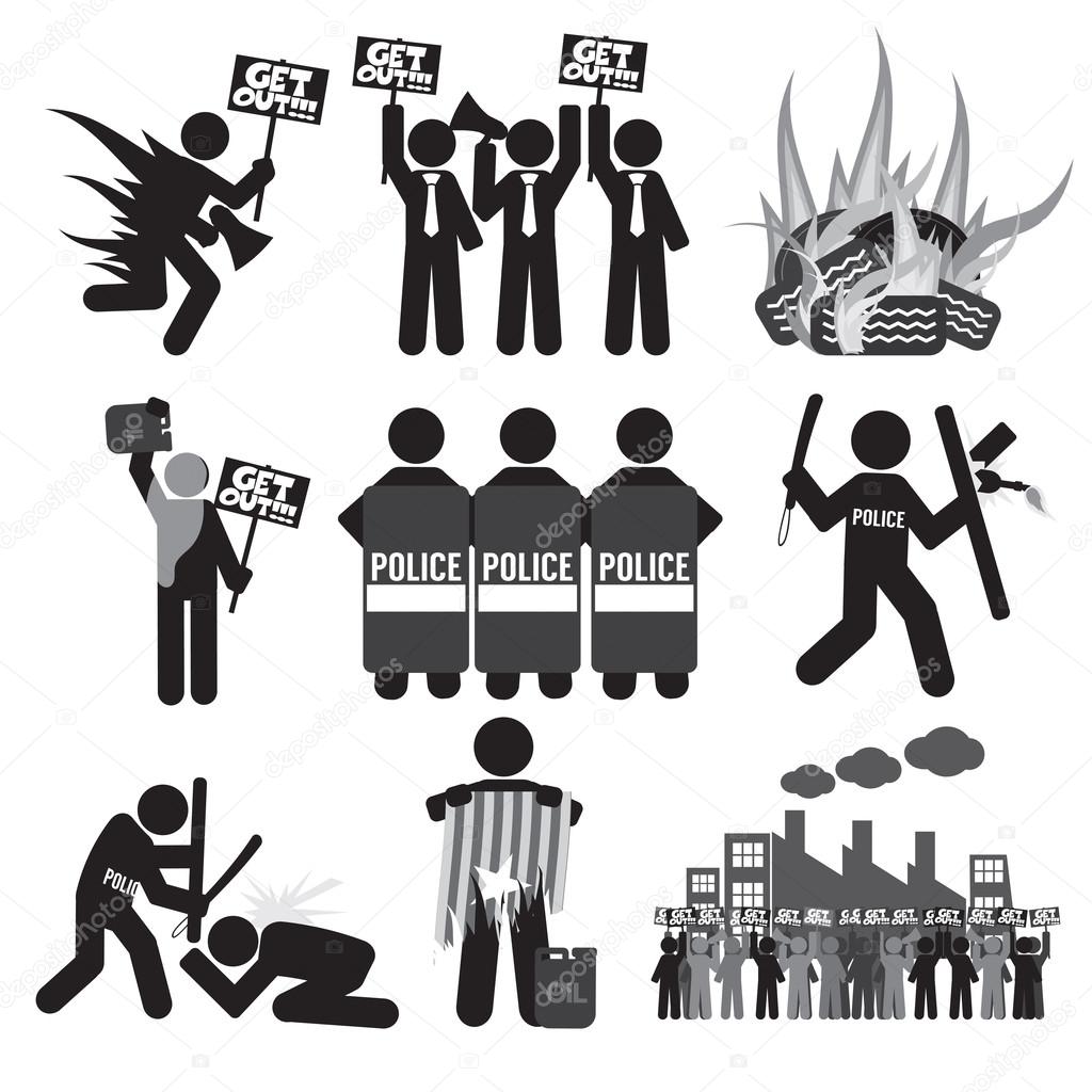 Black Symbol Protest Icon Set Vector Illustration 