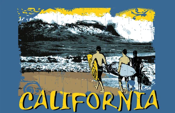 Surfisti sulla spiaggia — Vettoriale Stock