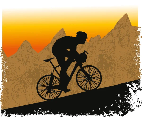 Cyclist climbing a mountain — Stock Vector