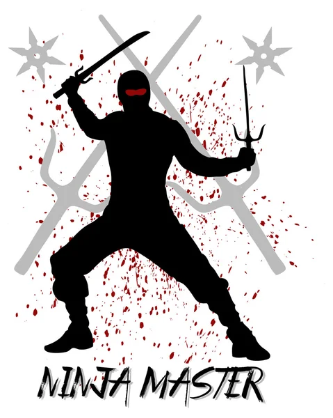 Ninja Master Slogan mit Ninja Silhouette — Stockvektor