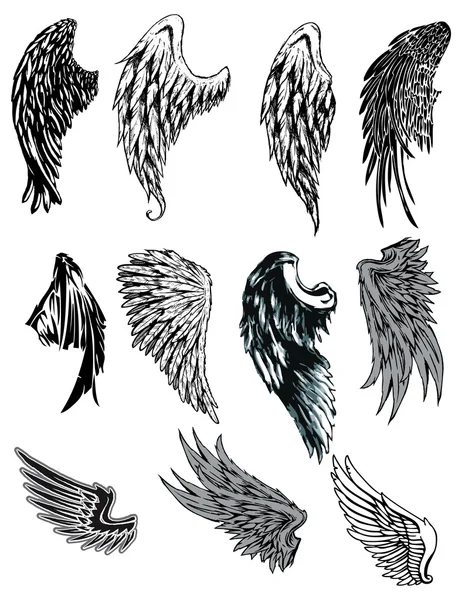 Vector set of hand drawn wings — Stock Vector