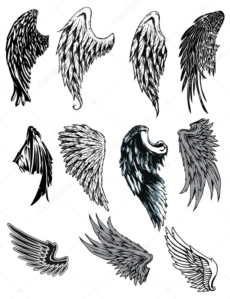 Vector set of hand drawn wings