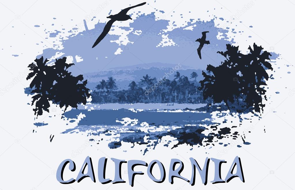 California, vector grunge floral artwork — Stock Vector © scotferdon