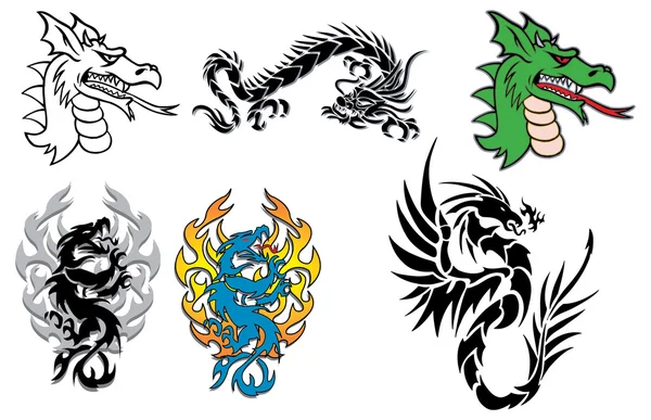 Illustration of a set of dragons — Stock Vector