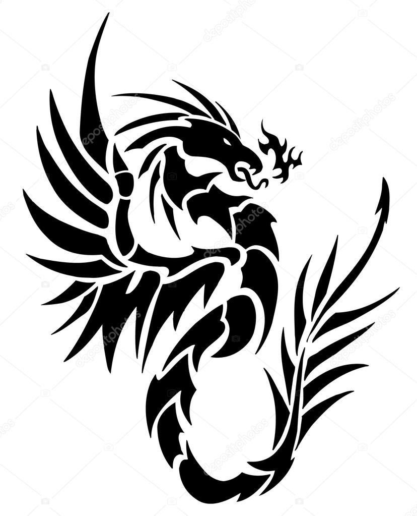 Stylized black Tattoo dragon