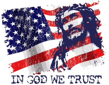 Jesus Christ on american flag background clipart