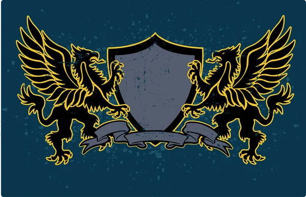 Escudo y grifo alado — Vector de stock