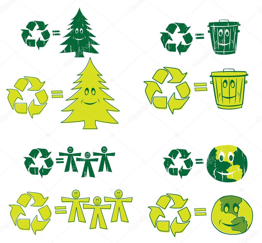 Illustration of recycling with ecological icons