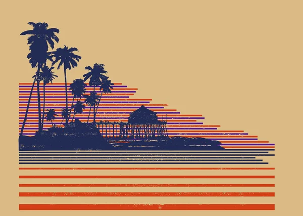 Strand med palmer och stuga — Stock vektor