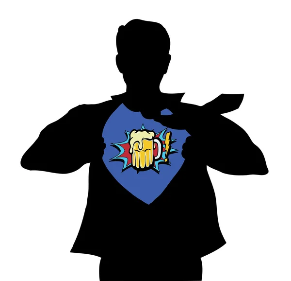 Silhouette de Superhero avec bière — Image vectorielle