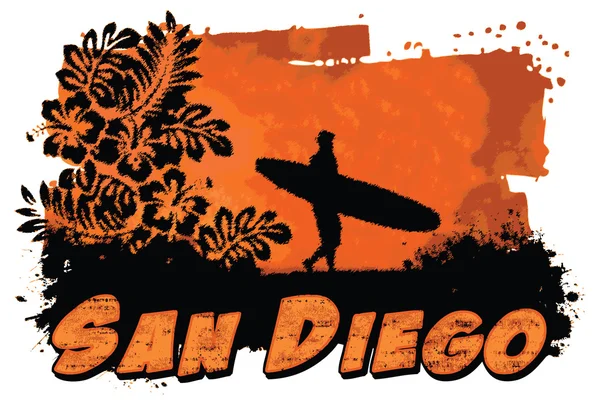 Emblema San Diego con surfista — Vettoriale Stock
