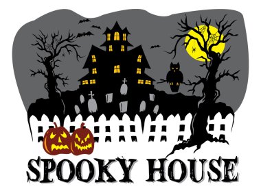 Ürkütücü Evi Cadılar Bayramı illüstrasyon