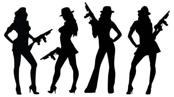 Gangsters niñas con armas de fuego — Vector de stock