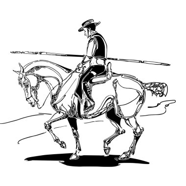 Vaquero. bir binici bir mızrak ile