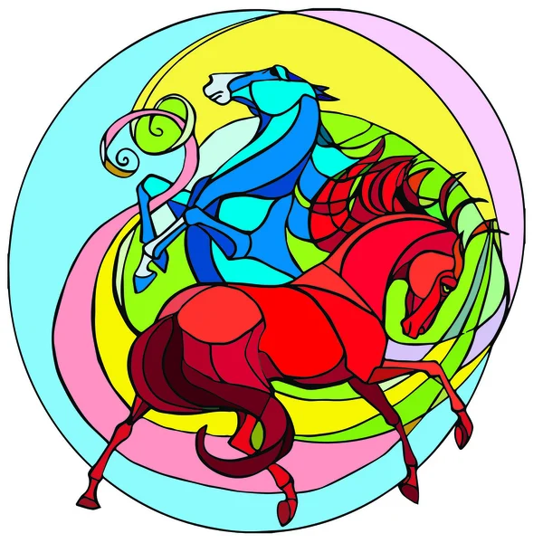 Trois jeux de chevaux sauvages colorés — Image vectorielle