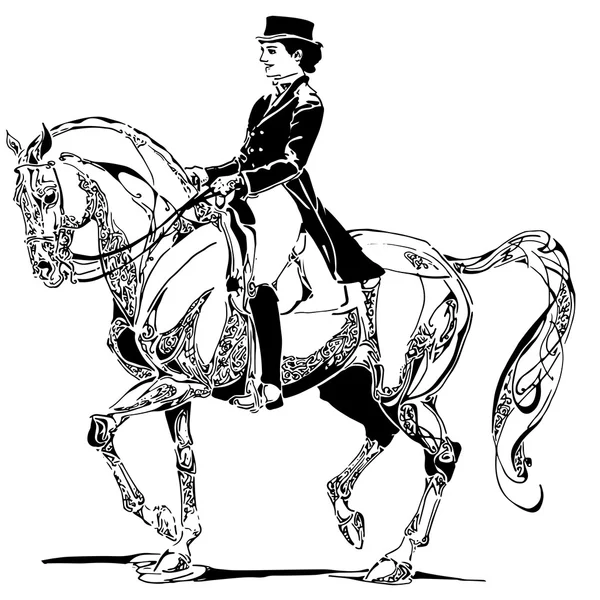 Dressuur. Vrouw op een paard — Stockvector