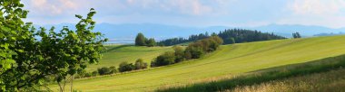 Arka planda Low Tatras (Nizke Tatry) ve Liptovska Mara su gölü rezervuarı olan Liptov panoraması. Kuzey Slovakya, Slovakya Cumhuriyeti, Avrupa 'da yaz mevsimi.