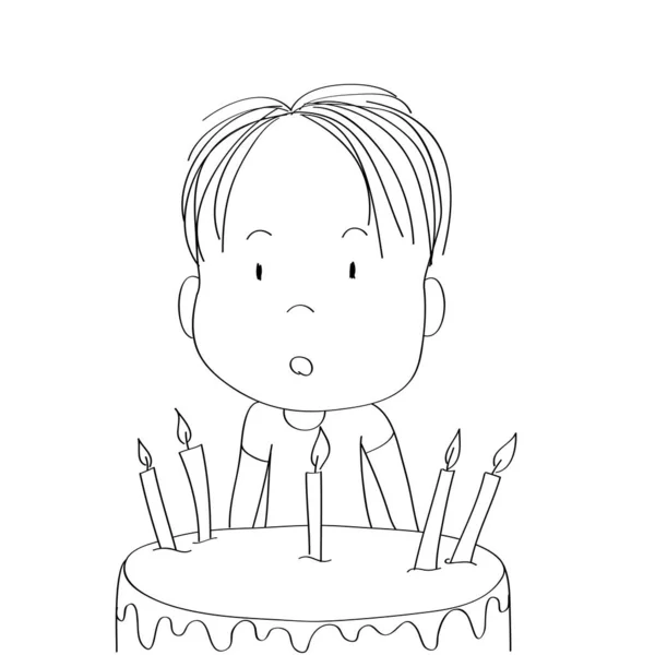 Cute Surprised Little Boy Bewildered Facial Expression Celebrating Birthday Day — Stock Vector