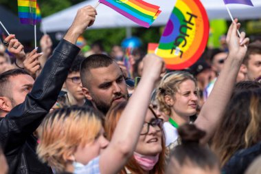 Sofya, Bulgaristan - 12 Haziran 2021: LGBT haklarına destek amaçlı Sofya Onur etkinliği (lezbiyen, gey, transseksüel ve biseksüel) Sofya 'da 14. kez ve bir yıl aradan sonra düzenleniyor. 