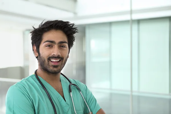 Male Indian doctor wearing a Green Scrubs