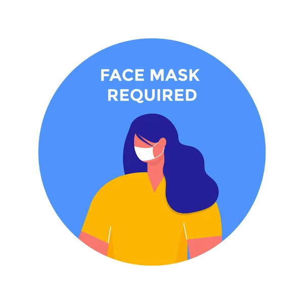 Femme Avec Masque Facial Dans Cadre Arrondi Masque Requis Signe — Image vectorielle