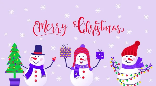 雪男と雪の結晶とメリークリスマスかわいいグリーティングカードは幸せな新年のプレゼント 招待状 子供部屋 保育園の装飾 インテリアデザイン ステッカーのための北欧スタイルセット — ストックベクタ