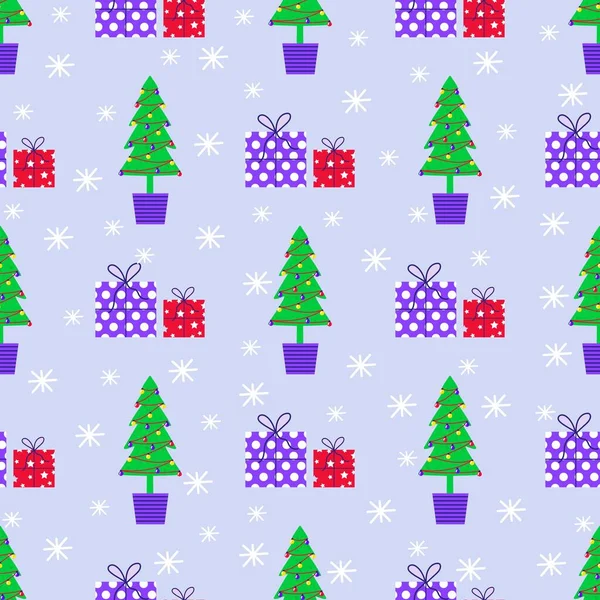 Frohe Weihnachten Süße Seamlees Muster Mit Schneemann Und Schneeflocken Für — Stockvektor