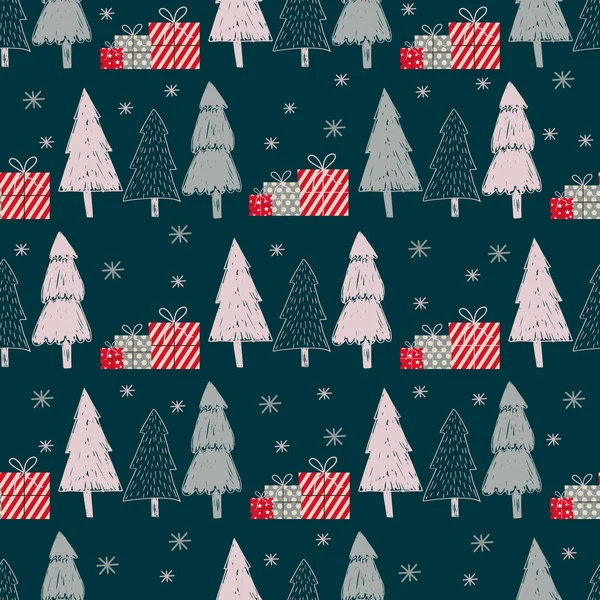 Frohe Weihnachten Süße Seamlees Muster Mit Schneemann Und Schneeflocken Für — Stockvektor