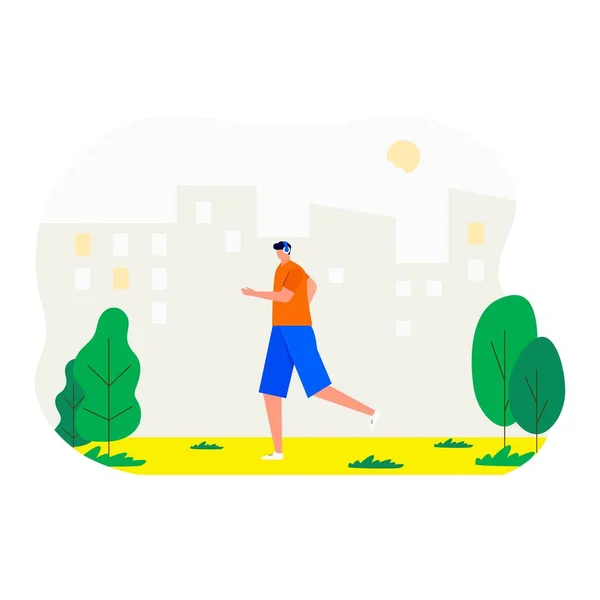 人们在公园里散步 做运动 休闲和户外活动 家庭野餐 夏季休息 矢量平面概念说明 男子慢跑 — 图库矢量图片