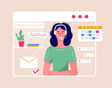 Ağ için çağrı merkezi operatörü iniş takımını arayın. Kulaklık takmış, gülümseyen ofis çalışanları. Müşteri yardımı, yardım hattı operatörü, danışman müdürü, müşteri desteği, telefon yardımı.