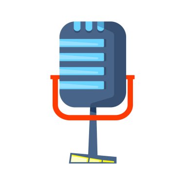 Medya podcast 'i, ortam sunucusu için mikrofon vektör simgesi. Stüdyo sembolü, logosu, amblemi ve etiketi kaydetmek için tasarım şablonu ayarlandı. Ses işareti, renk modası illüstrasyonu