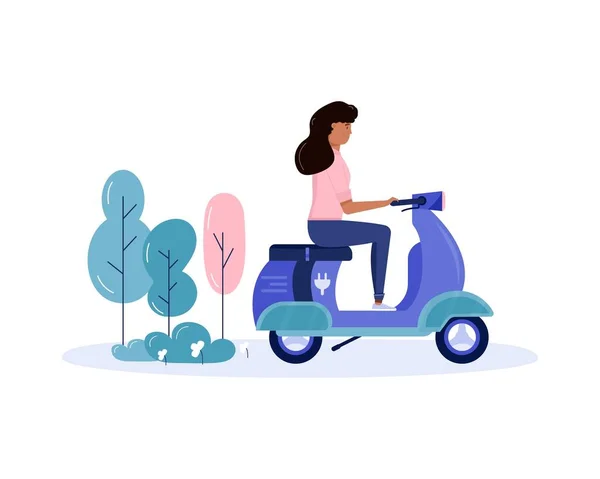 Young Woman Walking Drive Eco City Transportation Public Park Personal — Stock Vector