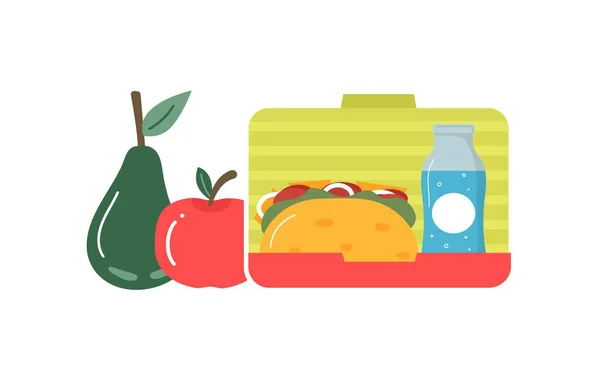 Set Breakfast Lunch Meals Food Drinks Children School Lunch Boxes — Stock Vector