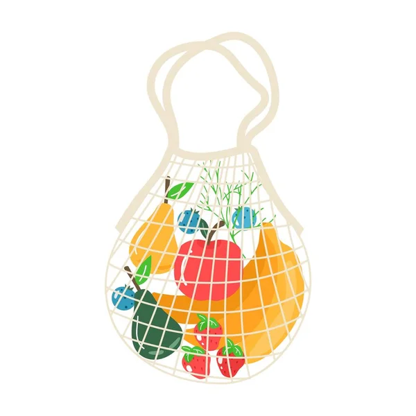 Red Eco Shopping Algodón Con Verduras Frutas Bebidas Saludables Comida — Vector de stock