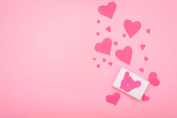 Pusta Kartka Sercami Walentynki Układ Tekstu Różowym Tle Walentynki Pozdrowienia — Zdjęcie stockowe