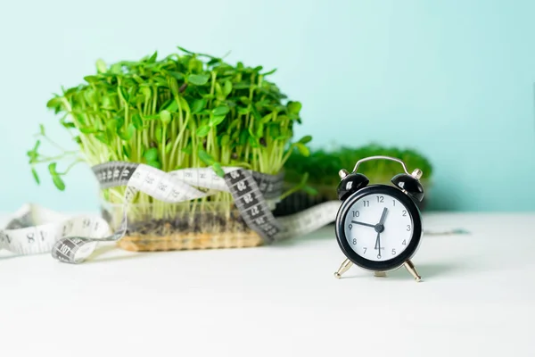 Micro Vert Sur Balance Pour Mesurer Poids Corporel Bande Centimétrique — Photo