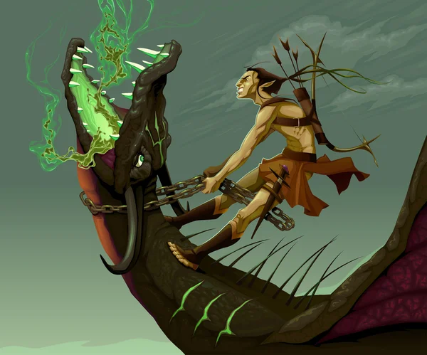 Elfe reitet auf dem Drachen — Stockvektor