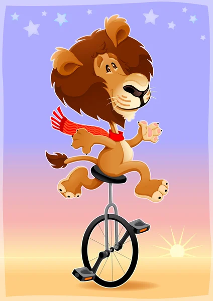 Bir monocycle üzerinde komik aslan — Stok Vektör