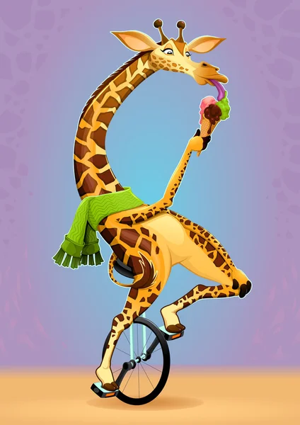 Funny giraffe on an unicycle — Stock Vector