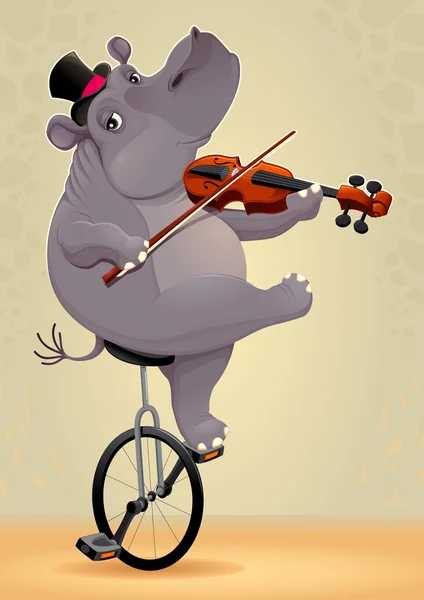 Hippopotame drôle sur un monocycle — Image vectorielle